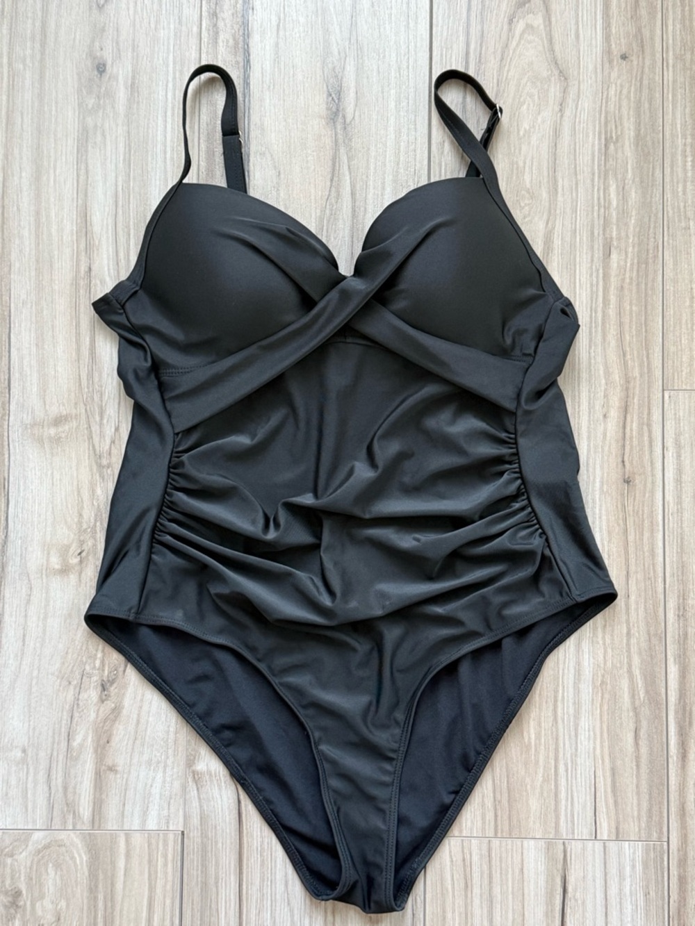Black Twist-Front One-Piece Swimsuit with Ruching - Women's Swim